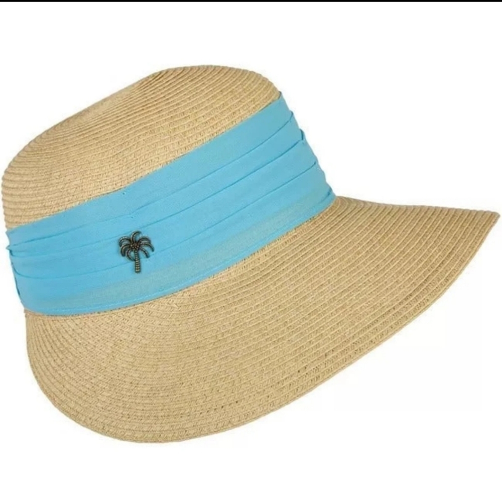 Sun N' Sand Paper Braid Straw Chiffon Visor Hat UPF 50+ BNWT RETIRED 1 Left!